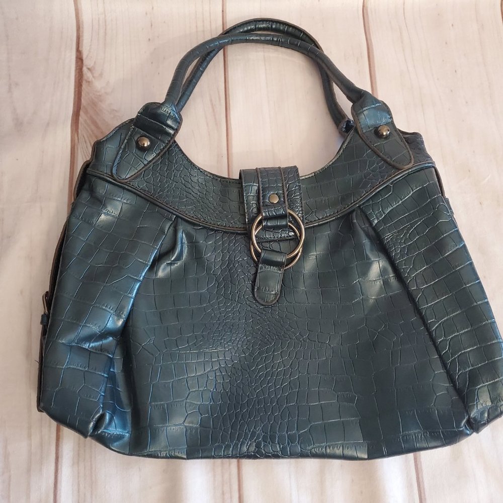 Mondani Snake print Shoulder Bag, Faux Leather, Evergreen (Dark Teal)